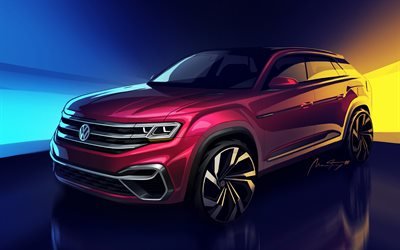 Volkswagen Atlas, 4k, teaser, 2019 cars, VW Atlas, SUVs, Volkswagen