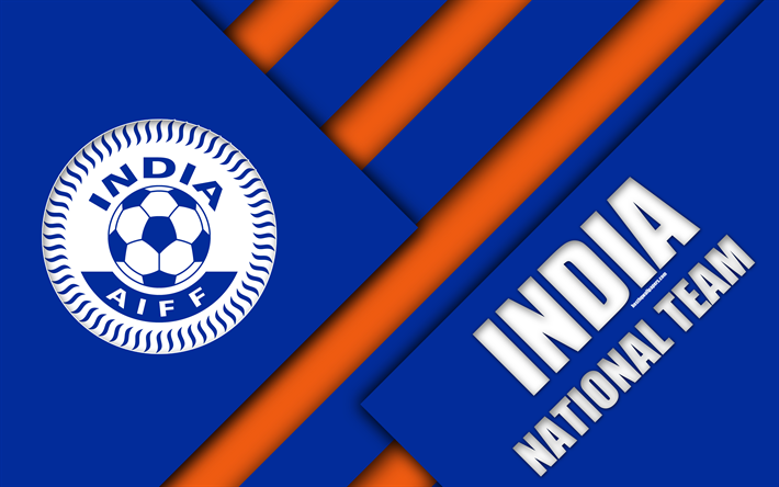 インドサッカー代表チーム, 4k, エンブレム, アジア, 材料設計, 青橙抽象化, ロゴ, インド, サッカー, 紋