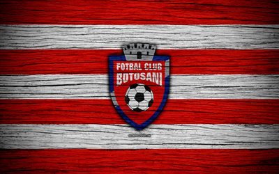 Botosani FC, 4k, football, Romanian Liga I, soccer, football club, Romania, Botosani, logo, Romanian league, wooden texture, FC Botosani
