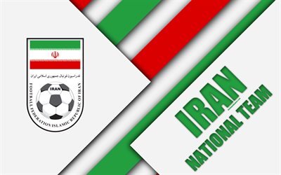 Iran football national team, 4k, emblem, Asia, material design, white green red abstraction, Iran Football Federation, logo, Iran, football, coat of arms
