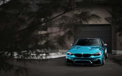 F80, BMW M3, garage, tuning, 2018 cars, blue m3, german cars, BMW