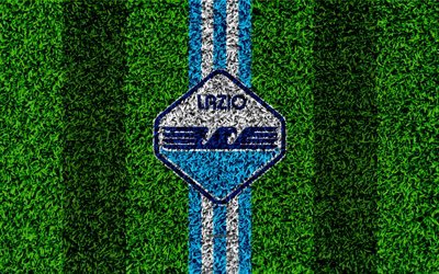 Lazio FC, 4k, logotyp, fotboll gr&#228;smatta, Italiensk fotboll club, vit bl&#229; linjer, emblem, gr&#228;s konsistens, Serie A, Rom, Italien, fotboll, SS Lazio