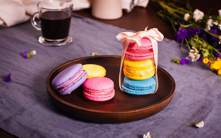 macaroons, colorful biscuits, sweets, pastries, sweet gift, biscuits