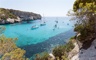 Mediterranean Sea, bay, summer, yachts, sailboats, boats, travel, vacation, seascape
