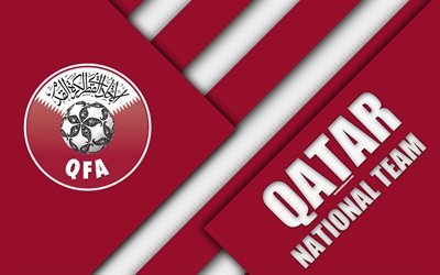 Qatar jalkapallo maajoukkueen, 4k, tunnus, Aasiassa, materiaali suunnittelu, valkoinen violetti abstraktio, logo, Qatar, jalkapallo, vaakuna