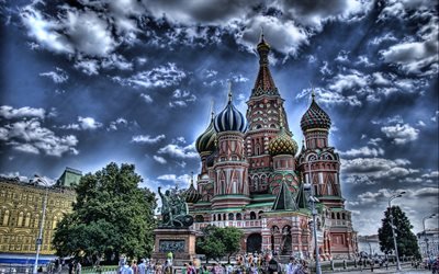 4k, Saint Basile Cath&#233;drale, HDR, russe rep&#232;res, l&#39;&#233;t&#233;, la Russie, Moscou