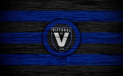 Viitorul FC, 4k, new logo, football, Romanian Liga I, soccer, football club, Romania, Viitorul Constanta, logo, Romanian league, wooden texture, FC Viitorul