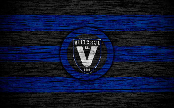 Viitorul FC, 4k, new logo, football, Romanian Liga I, soccer, football club, Romania, Viitorul Constanta, logo, Romanian league, wooden texture, FC Viitorul