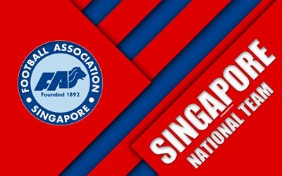 Singapore football national team, 4k, emblem, Asia, material design, red blue abstraction, Football Association of Singapore, FAS, logo, Singapore, football, coat of arms