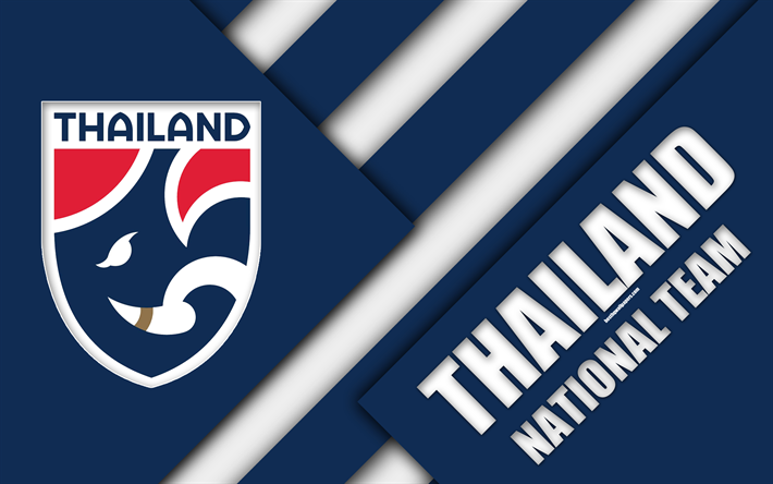 Tailandia equipo nacional de f&#250;tbol, 4k, emblema, Asia, el dise&#241;o de materiales, azul, blanco, abstracci&#243;n, de la Asociaci&#243;n de F&#250;tbol de Tailandia, logotipo, Tailandia, el f&#250;tbol, el escudo de armas