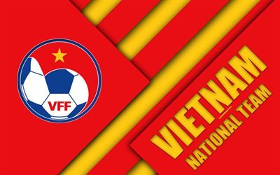 Vietnam fotboll landslaget, 4k, emblem, Asien, material och design, r&#246;d gul abstraktion, Vietnam Fotbollsf&#246;rbundet, VFF, logotyp, Vietnam, fotboll, vapen