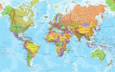 世界地図, 政治地図, 4K, 世界各国の, 海, 国の地図