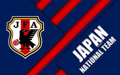 Japani jalkapallo maajoukkueen, 4k, tunnus, Aasiassa, materiaali suunnittelu, punainen keltainen abstraktio, Japani Jalkapalloliiton, JFA, logo, Japani, jalkapallo, vaakuna