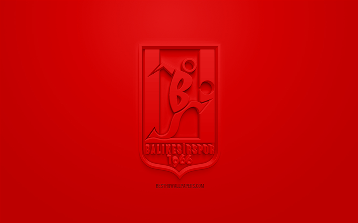 Balikesirspor, creative 3D logo, red background, 3d emblem, Turkish Football club, 1 Lig, Balikesir, Turkey, TFF First League, 3d art, football, 3d logo