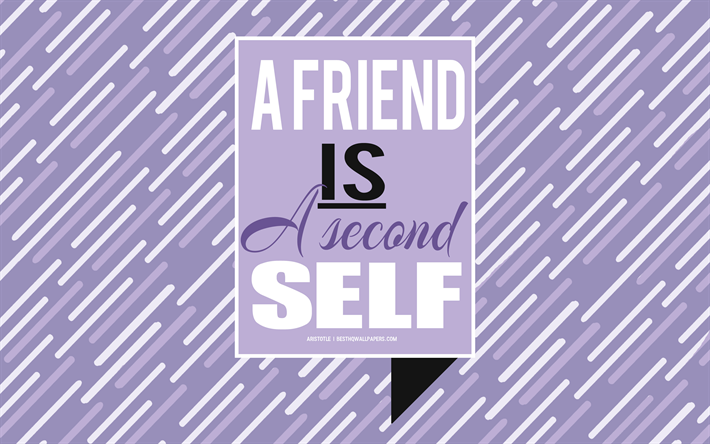 Un amigo es un segundo auto, Arist&#243;teles cita, creativo, arte, fondo p&#250;rpura, motivaci&#243;n, citas cortas, amistad, citas, popular citas de Arist&#243;teles
