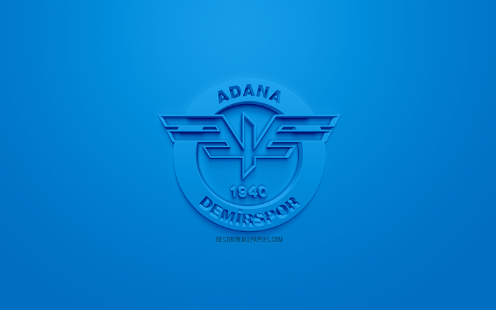 Adana Demirspor, cr&#233;atrice du logo 3D, fond bleu, 3d embl&#232;me, club de Football turc, 1 Lig, Adana, en Turquie, la FFT Premier League, art 3d, le football, le logo 3d