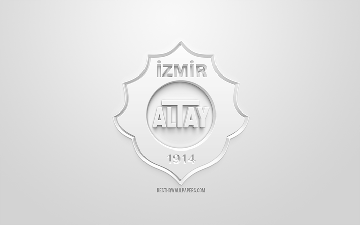 Altay SK, yaratıcı 3D logo, beyaz arka plan, 3d amblemi, T&#252;rk Futbol Kul&#252;b&#252;, 1 Lig, İzmir, T&#252;rkiye, MBT Birinci Lig, 3d sanat, futbol, 3d logo