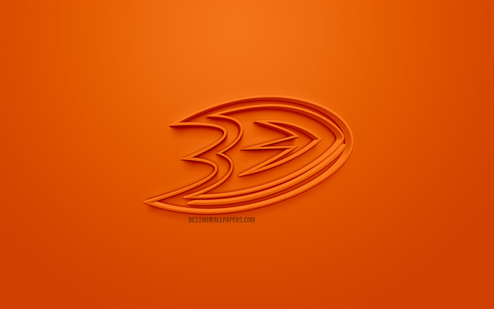 Anaheim Ducks, Amerikan hokey kul&#252;b&#252;, yaratıcı 3D logo, turuncu arka plan, 3d amblem, NHL, Anaheim, Kaliforniya, ABD Ulusal Hokey Ligi, 3d sanat, hokey, 3d logo