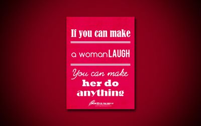 4k, If you can make a woman laugh You can make her do anything, Marilyn Monroe, pink paper, inspiration, Marilyn Monroe quotes