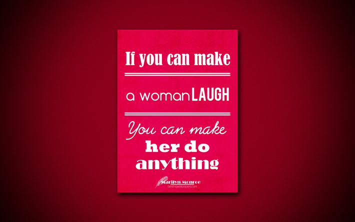 4k, If you can make a woman laugh You can make her do anything, Marilyn Monroe, pink paper, inspiration, Marilyn Monroe quotes