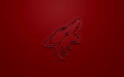 Arizona Coyotes, Amerikan hokey kul&#252;b&#252;, yaratıcı 3D logo, bordo arka plan, 3d amblem, NHL, Glendale, Arizona, ABD, Ulusal Hokey Ligi, 3d sanat, hokey, 3d logo