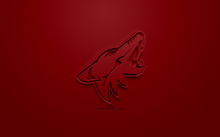 Arizona Coyotes, American hockey club, creative 3D logo, burgundy background, 3d emblem, NHL, Glendale, Arizona, USA, National Hockey League, 3d art, hockey, 3d logo