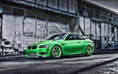 4k, BMW M3, HDR, E92, tuning, green m3, supercars, tunned BMW M3, german cars, green E92, BMW
