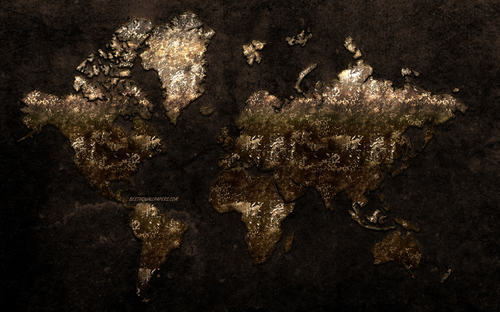 El metal oxidado del mapa del mundo, arte creativo, metal oxidado textura, mundo, mapa de conceptos, creativa de fondo de malla de metal
