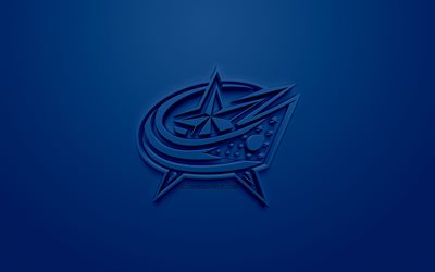 Columbus Blue Jackets, American hockey club, creativo logo 3D, sfondo blu, 3d, emblema NHL, Columbus, Ohio, USA, National Hockey League, 3d arte, l&#39;hockey, il logo 3d
