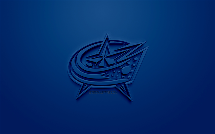 Columbus Blue Jackets, American hockey club, luova 3D logo, sininen tausta, 3d-tunnus, NHL, Columbus, Ohio, USA, National Hockey League, 3d art, j&#228;&#228;kiekko, 3d logo