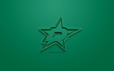 دالاس ستارز, أمريكا هوكي نادي, الإبداعية شعار 3D, خلفية خضراء, 3d شعار, نهل, دالاس, تكساس, الولايات المتحدة الأمريكية, دوري الهوكي الوطني, الفن 3d, الهوكي, شعار 3d