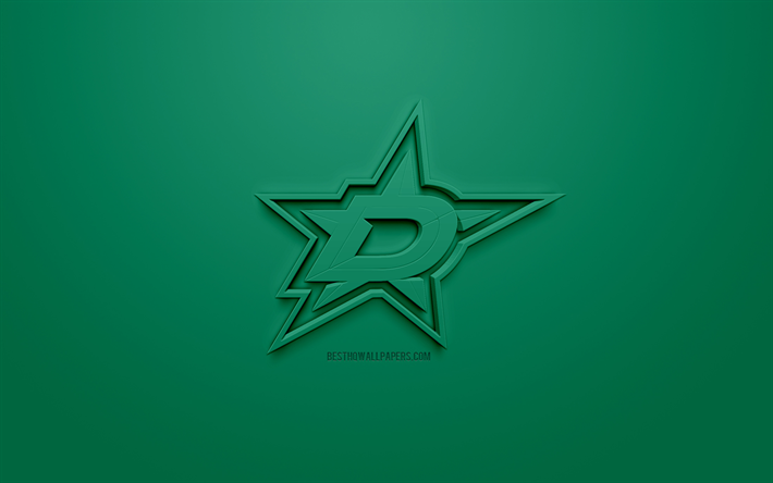 dallas stars, american hockey club, creative 3d-logo, gr&#252;n, hintergrund, 3d, emblem, nhl, dallas, texas, usa, national hockey league, 3d-kunst, hockey, 3d-logo
