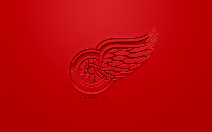 Detroit Red Wings, American hockey club, kreativa 3D-logotyp, r&#246;d bakgrund, 3d-emblem, NHL, Detroit, Michigan, USA, National Hockey League, 3d-konst, hockey, 3d-logotyp