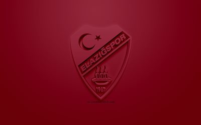 Elazigspor, creativo logo en 3D, borgo&#241;a, antecedentes, 3d emblema, turco, club de F&#250;tbol, 1 Lig, Elazig, Turqu&#237;a, TFF First League, 3d, arte, f&#250;tbol, logo en 3d