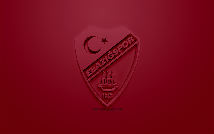 Elazigspor, creative 3D logo, burgundy background, 3d emblem, Turkish Football club, 1 Lig, Elazig, Turkey, TFF First League, 3d art, football, 3d logo