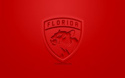 Florida Panthers, American hockey club, creative 3D logo, red background, 3d emblem, NHL, Sunrise, Florida, USA, National Hockey League, 3d art, hockey, 3d logo