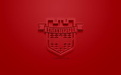 Gaziantepspor, Gazisehir Gaziantep, creative 3D logo, red background, 3d emblem, Turkish Football club, 1 Lig, Gaziantep, Turkey, TFF First League, 3d art, football, 3d logo