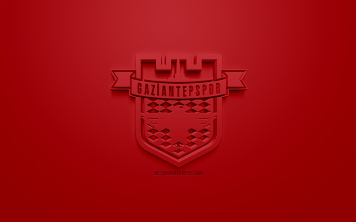 Gaziantepspor, Gazisehir Gaziantep, creative 3D logo, red background, 3d emblem, Turkish Football club, 1 Lig, Gaziantep, Turkey, TFF First League, 3d art, football, 3d logo