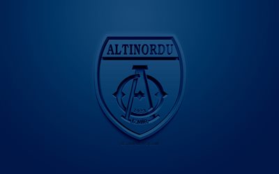 Altinordu FK, creativo logo 3D, sfondo blu, emblema 3d, squadra di Calcio turco, 1 Lig, a Izmir, in Turchia, il TFF Primo Campionato, 3d, arte, calcio, logo 3d