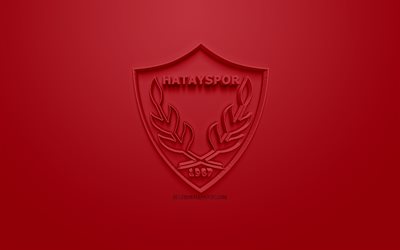 Hatayspor, kreativa 3D-logotyp, r&#246;d bakgrund, 3d-emblem, Turkish Football club, 1 league, Hatay, Turkiet, TFF F&#246;rsta Ligan, 3d-konst, fotboll, 3d-logotyp