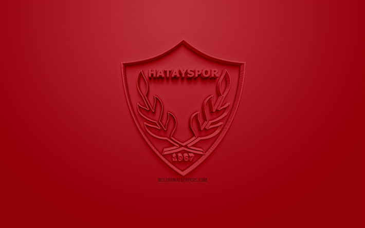 Hatayspor, creative 3D logo, red background, 3d emblem, Turkish Football club, 1 Lig, Hatay, Turkey, TFF First League, 3d art, football, 3d logo