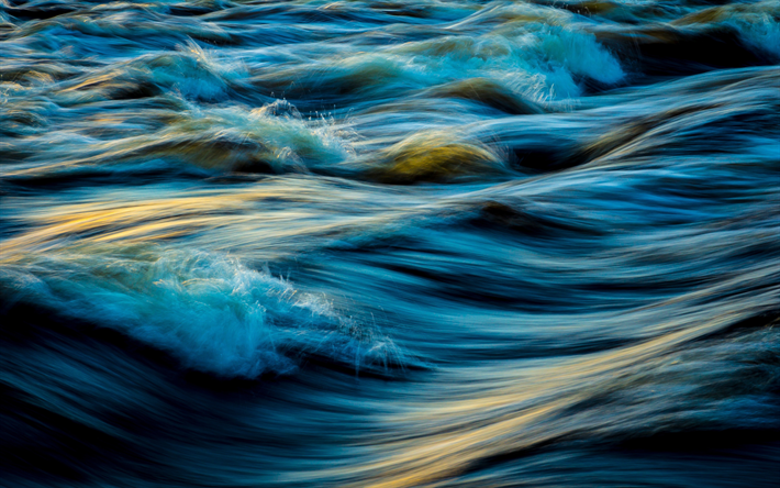 les vagues de la mer, 4k, close-up, les textures de l&#39;eau, les vagues, l&#39;oc&#233;an, les vagues bleues