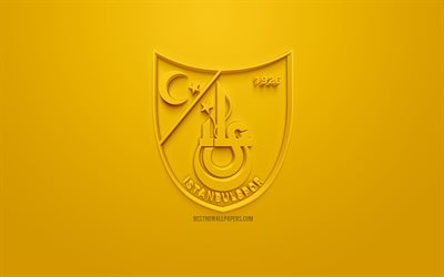 Istanbulspor AS, creativo logo en 3D, fondo amarillo, 3d emblema, turco, club de F&#250;tbol, 1 Lig, Estambul, Turqu&#237;a, TFF First League, 3d, arte, f&#250;tbol, logo en 3d