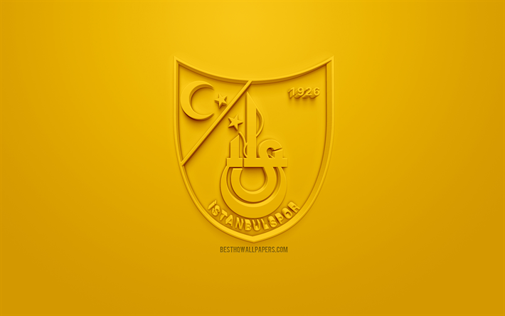 Istanbulspor AS, creative 3D logo, yellow background, 3d emblem, Turkish Football club, 1 Lig, Istanbul, Turkey, TFF First League, 3d art, football, 3d logo