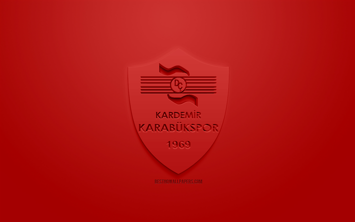 Kardemir Karabukspor, creative 3D logo, red background, 3d emblem, Turkish Football club, 1 Lig, Karabuk, Turkey, TFF First League, 3d art, football, 3d logo