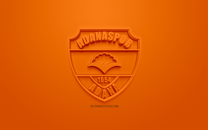 Adanaspor, creative 3D logo, orange background, 3d emblem, Turkish Football club, 1 Lig, Adana, Turkey, TFF First League, 3d art, football, 3d logo