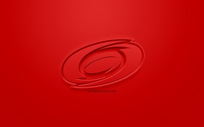 Carolina Hurricanes, American hockey club, creativo logo 3D, sfondo rosso, emblema 3d, NHL, Raleigh, North Carolina, USA, National Hockey League, 3d arte, l&#39;hockey, il logo 3d