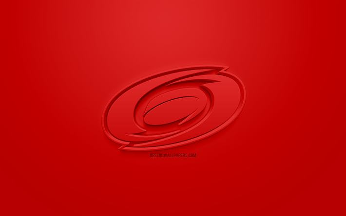 Carolina Hurricanes, de la American hockey club, creativo logo en 3D, fondo rojo, emblema 3d, NHL, Raleigh, Carolina del Norte, estados UNIDOS, Liga Nacional de Hockey, arte 3d, hockey, logo en 3d