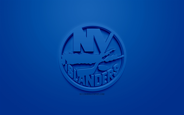 New York Islanders, American hockey club, kreativa 3D-logotyp, bl&#229; bakgrund, 3d-emblem, NHL, Brooklyn, New York, USA, National Hockey League, 3d-konst, hockey, 3d-logotyp