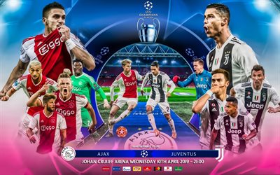 Ajax FC vs Juventus FC, UEFA Champions League, 2019, quarti di finale, promo, arte creativa, Jafar arte, design by Jafar, partita di calcio, Juventus